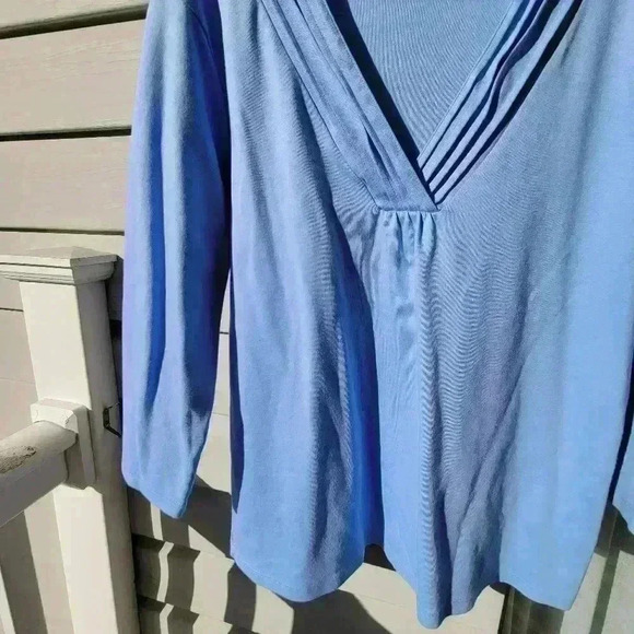L.L.Bean Womens Top Shirt Light Blue V NECK L Cotton Made in Peru 3/4 Sleeve - Picture 5 of 6